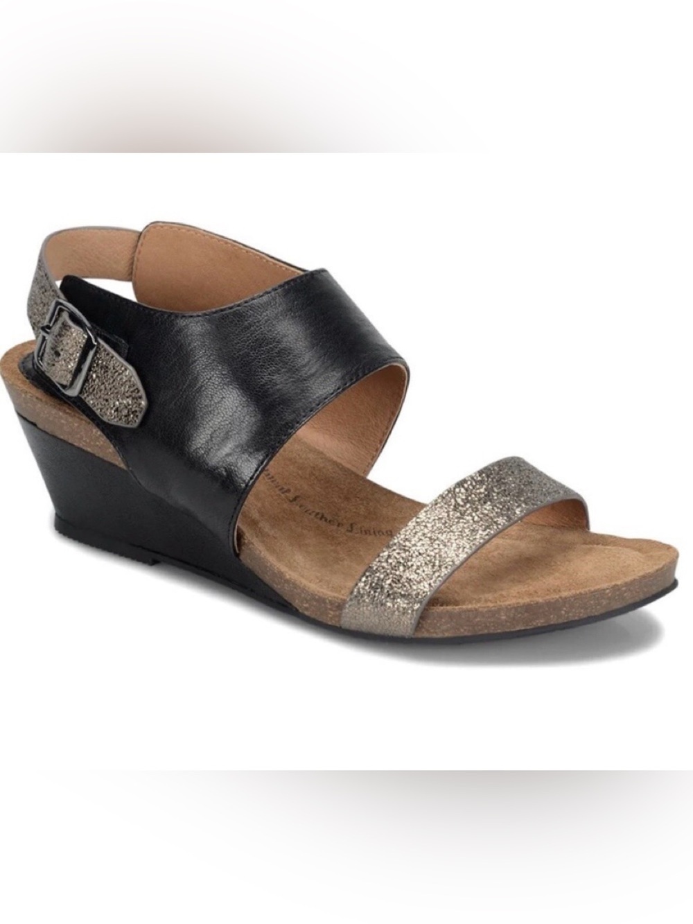 Sofft Vanita 9M Slingback Leather Wedge Sandal Black/metallic Copper